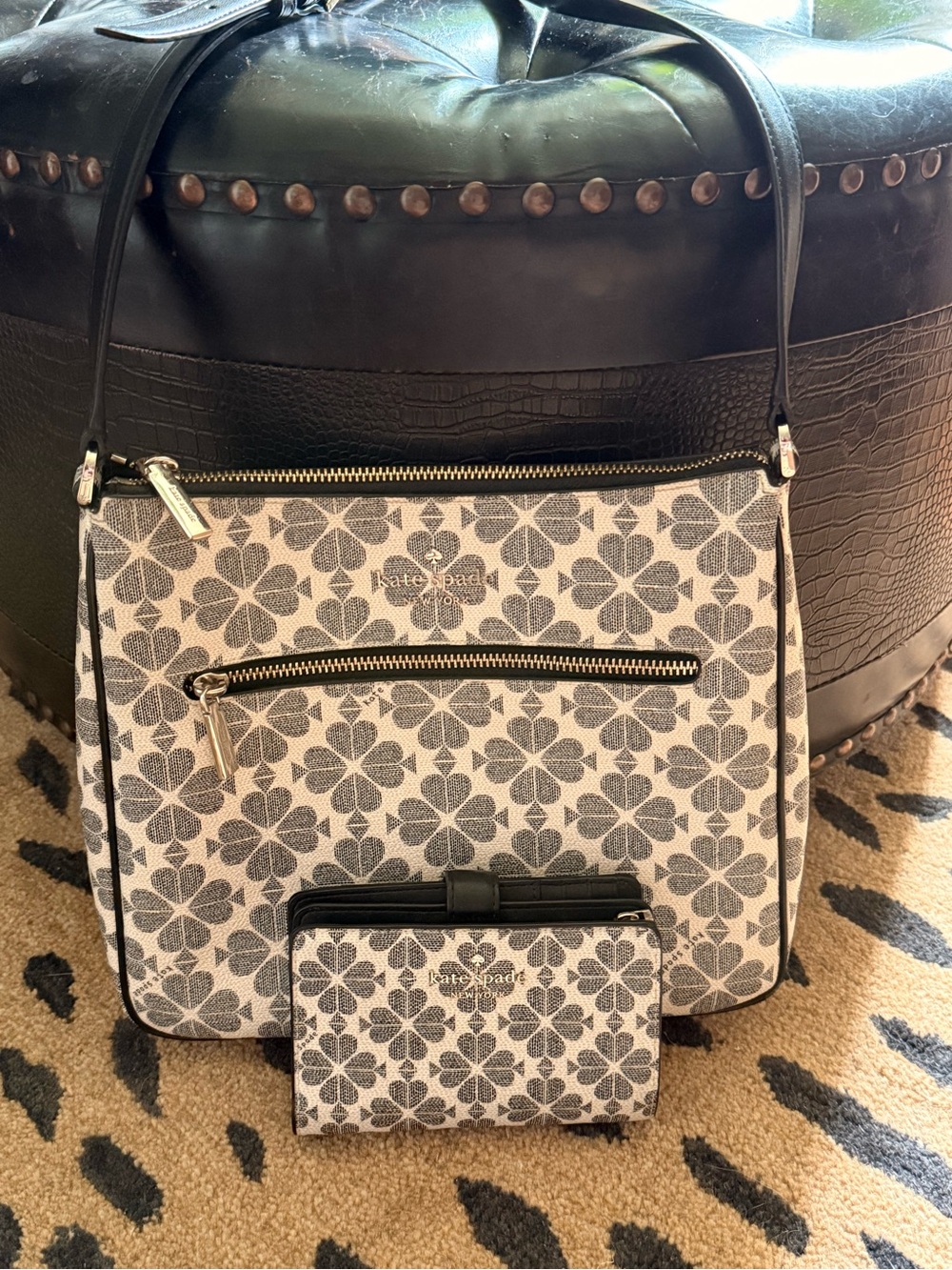 ♠️kate spade beige and black floral crossbody with matching wallet set